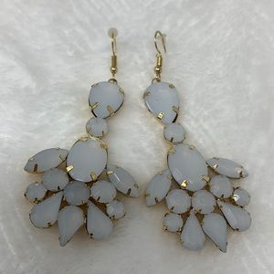 White Opal Teardrop Statement Earrings Gold Tone Dangle ice queen vibes glam